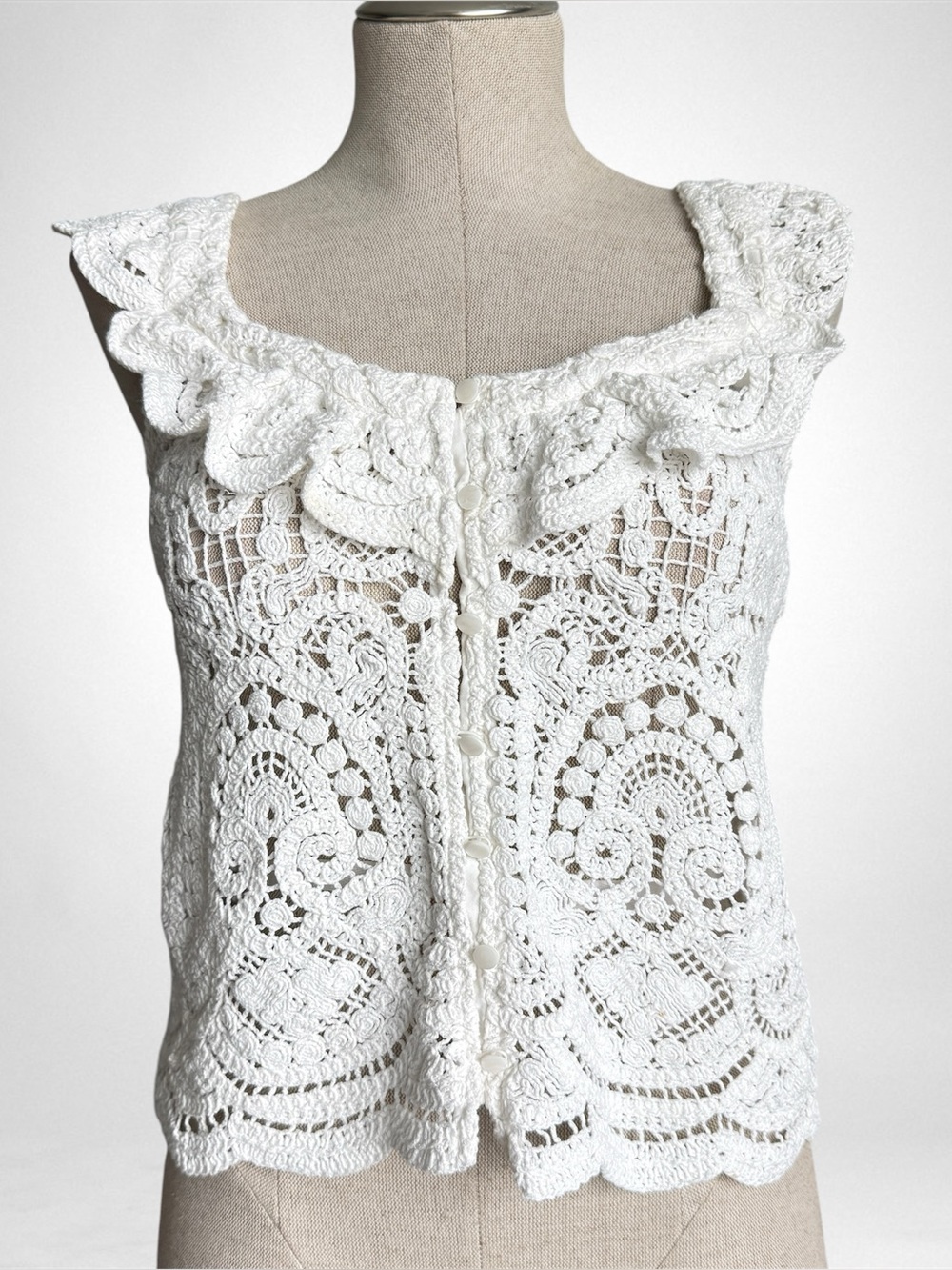 Sézane White Crochet Lace Button Top | Size 38 (US 6)